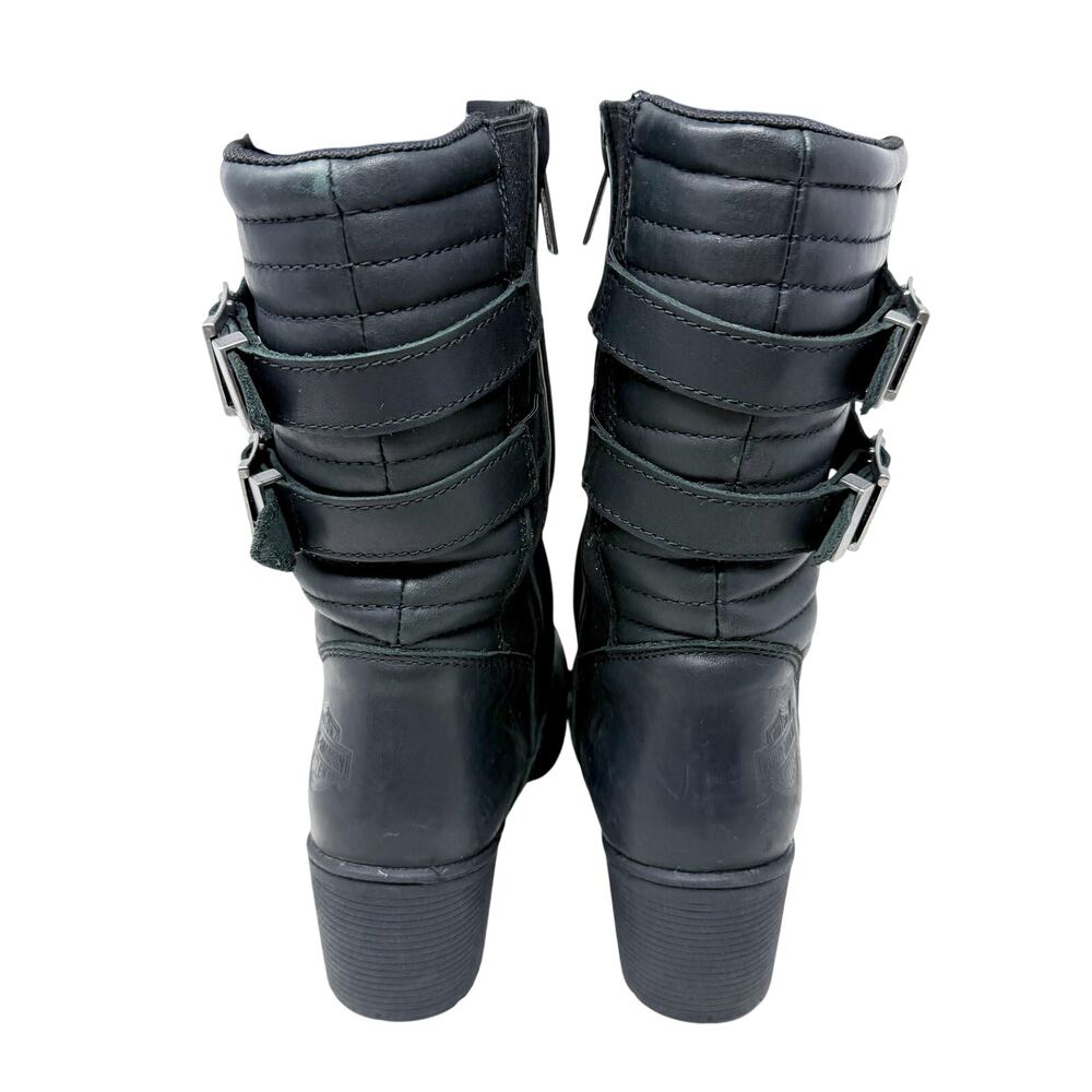 Harley-Davidson Black Leather Moto Boots Women's Sz 9 Quilted Detail Waterproof - Picture 4 of 11